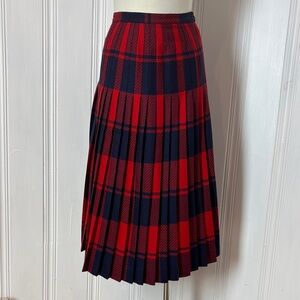 Red and Navy blue Pleated Women's Skirt